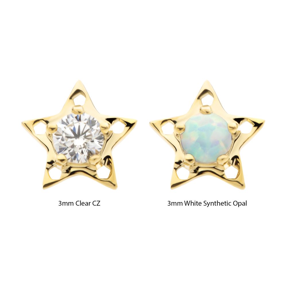 14Kt Yellow Gold Threadless Star Top with Prong Set CZ/Opal