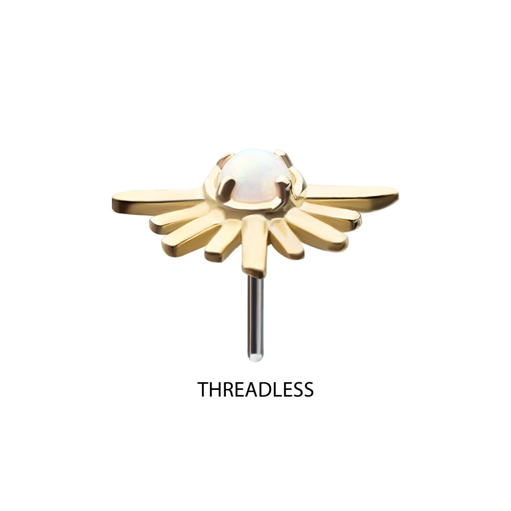14Kt Gold Threadless Prong Set White Opal Half Starburst Top