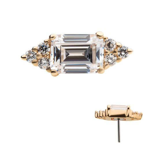 14Kt Gold Threadless Hexagon Top with Prong Set Round & Baguette Gem