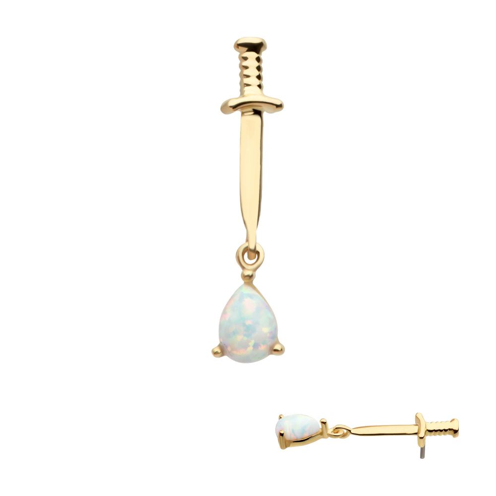 14Kt Yellow Gold Threadless Dagger Top with Prong Set Teardrop Shape Opal