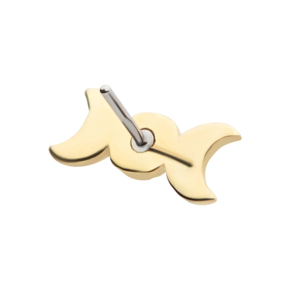 14Kt Yellow Gold Threadless Hammered Triple Moon Phase Top