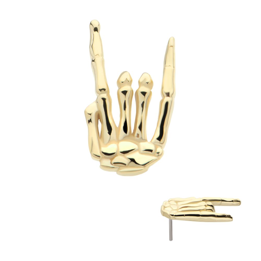 14Kt Gold Threadless Rock & Roll Sign Top