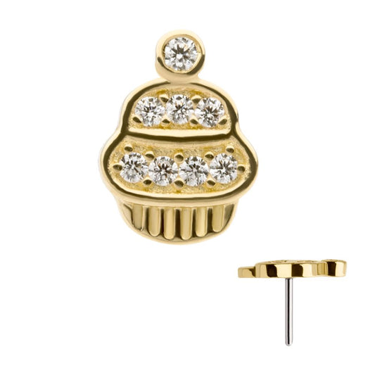 14Kt Yellow Gold Threadless with CZ Cupcake Top