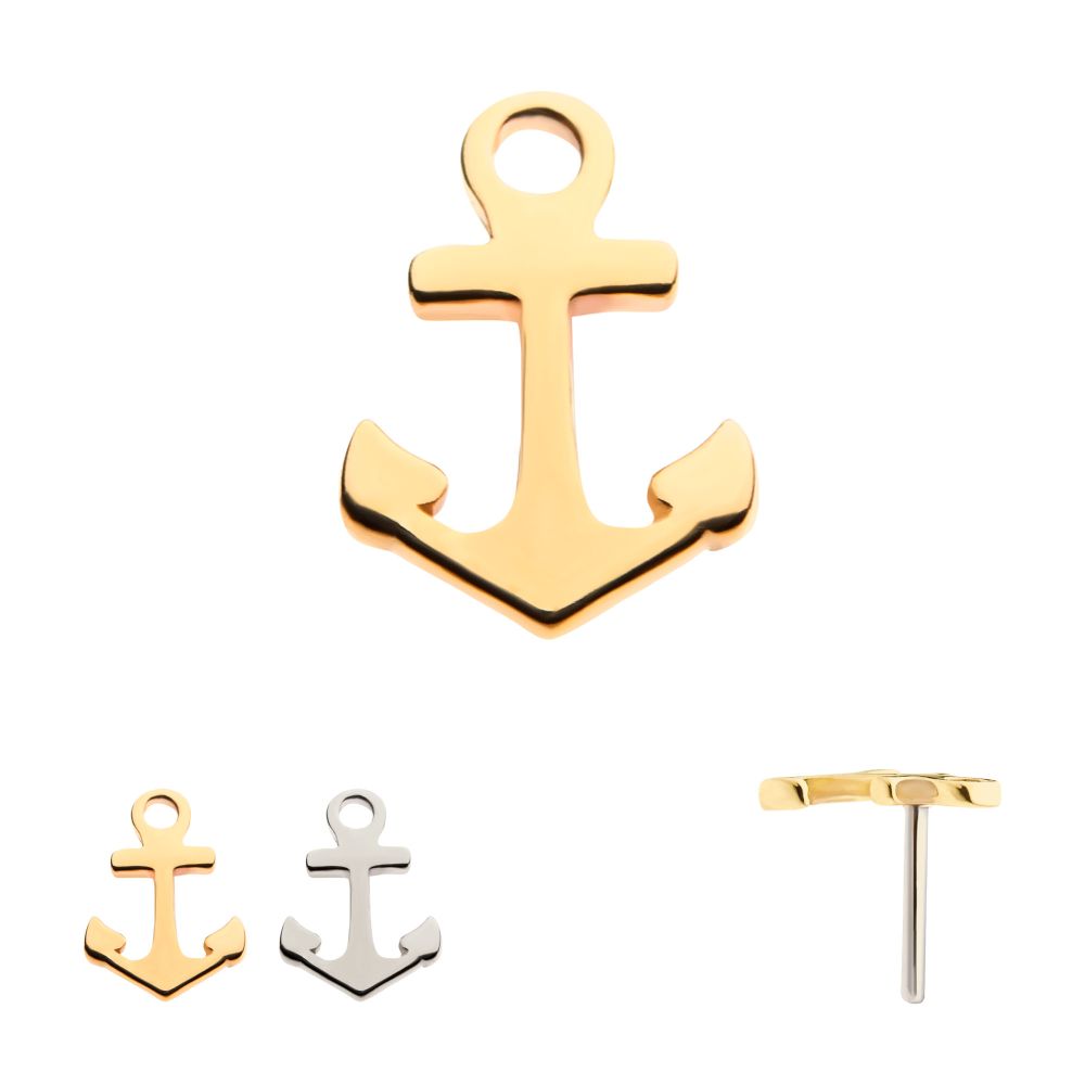 14kt Gold Threadless with Anchor Top