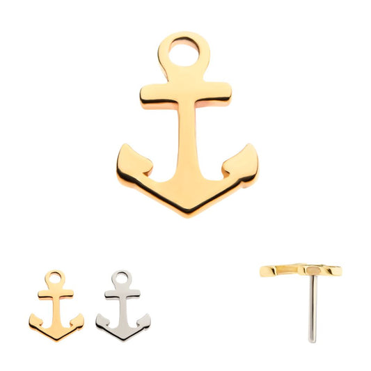 14kt Gold Threadless with Anchor Top