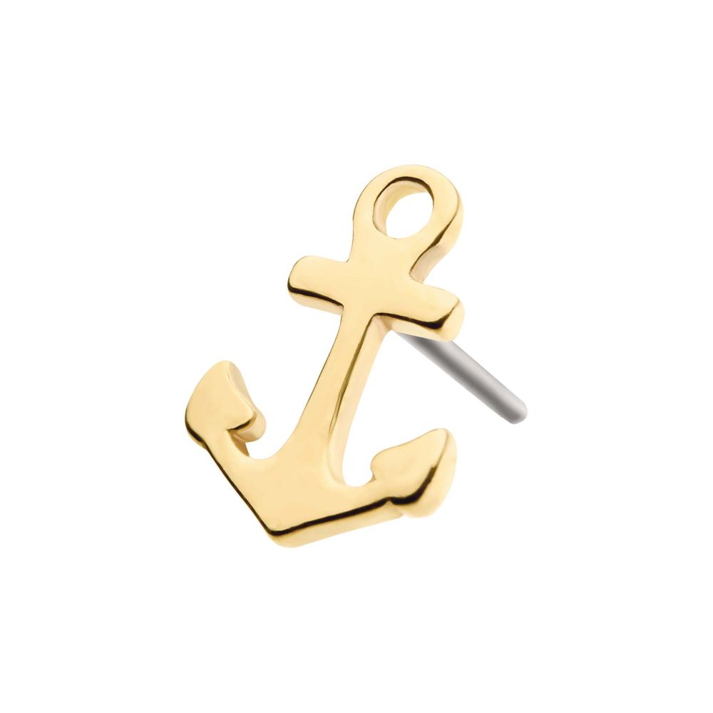14kt Gold Threadless with Anchor Top