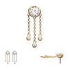 14Kt Gold Threadless Bezel Gem Top with Triple Bezel Gem Chain Dangle