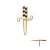 14Kt Yellow Gold Threadless Bezel Set Black Round Gem Dagger Top
