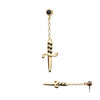 14Kt Yellow Gold Threadless Bezel Set Black Round Gem Dangle Dagger Top