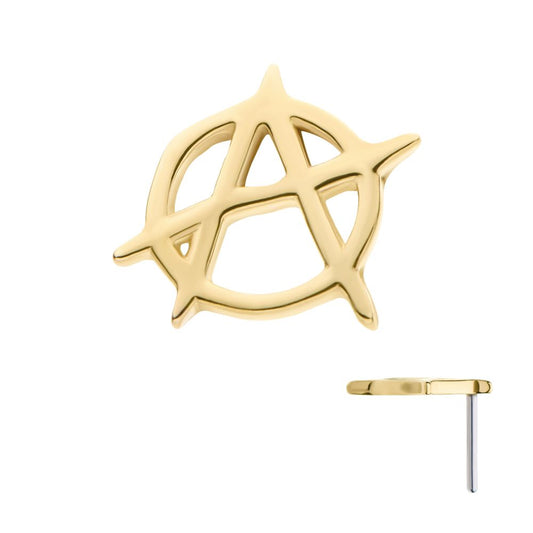 14Kt Gold Threadless with Anarchy Symbol Top