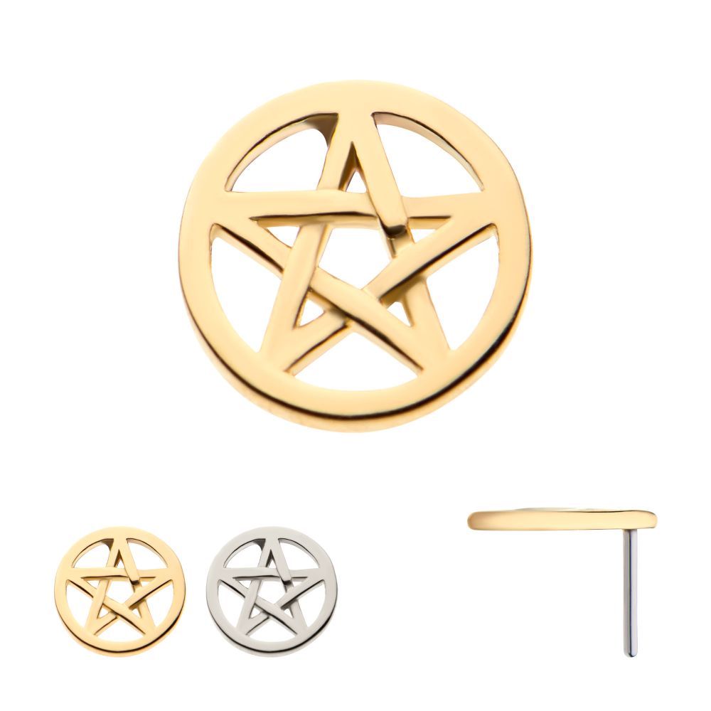 14Kt Gold Threadless with Pentagram Top