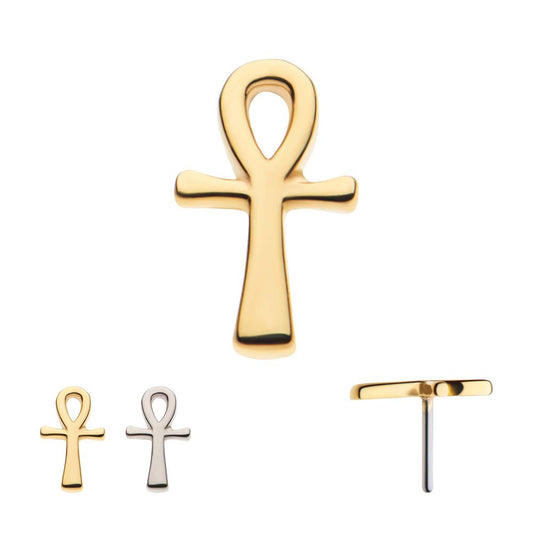 14Kt Gold Threadless with Ankh Egyptian Cross Top