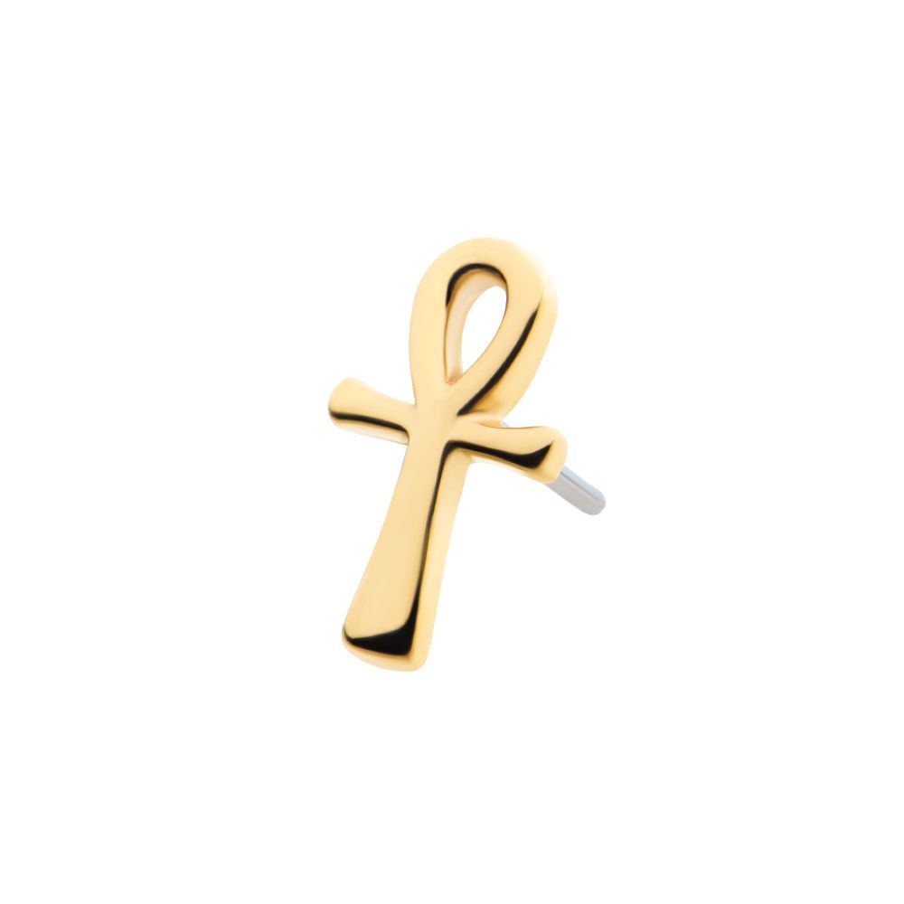 14Kt Gold Threadless with Ankh Egyptian Cross Top