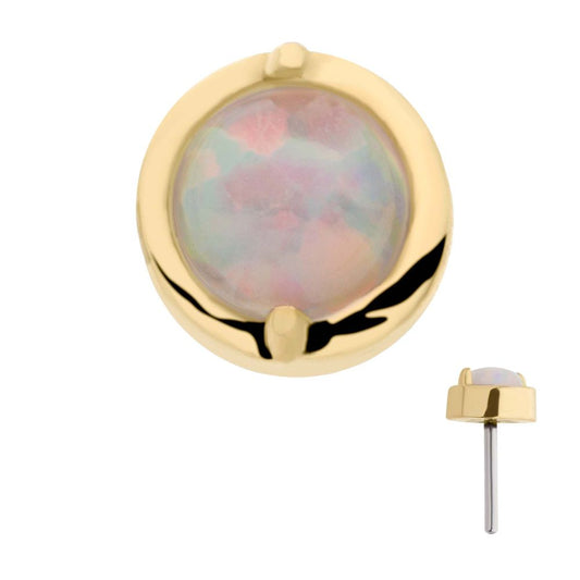 14Kt Yellow Gold Threadless with 2-Prong Set White Opal Round Top