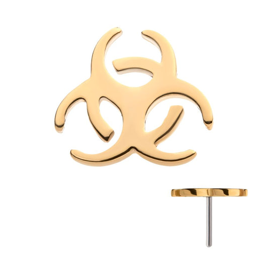14Kt Yellow Gold Threadless with Biohazard Symbol Top