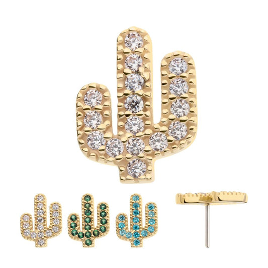 14Kt Yellow Gold Threadless CZ Cactus Top
