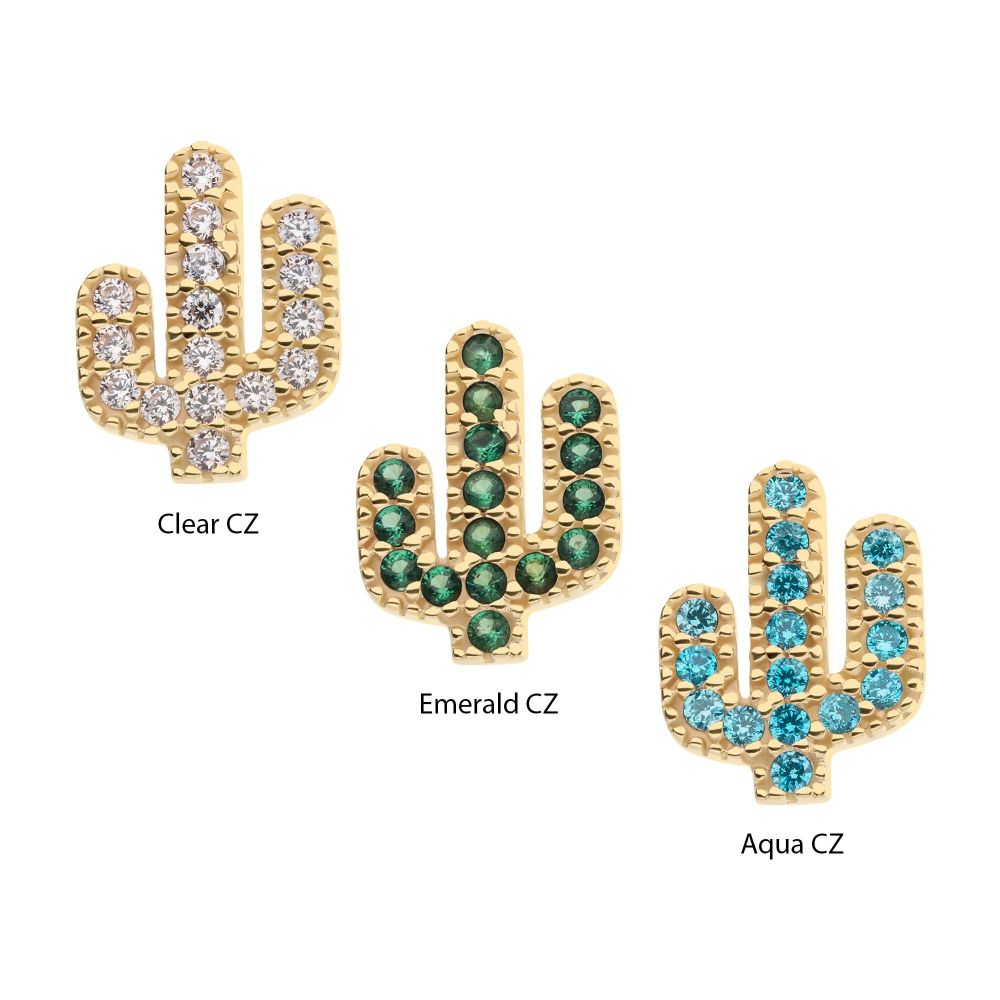 14Kt Yellow Gold Threadless CZ Cactus Top