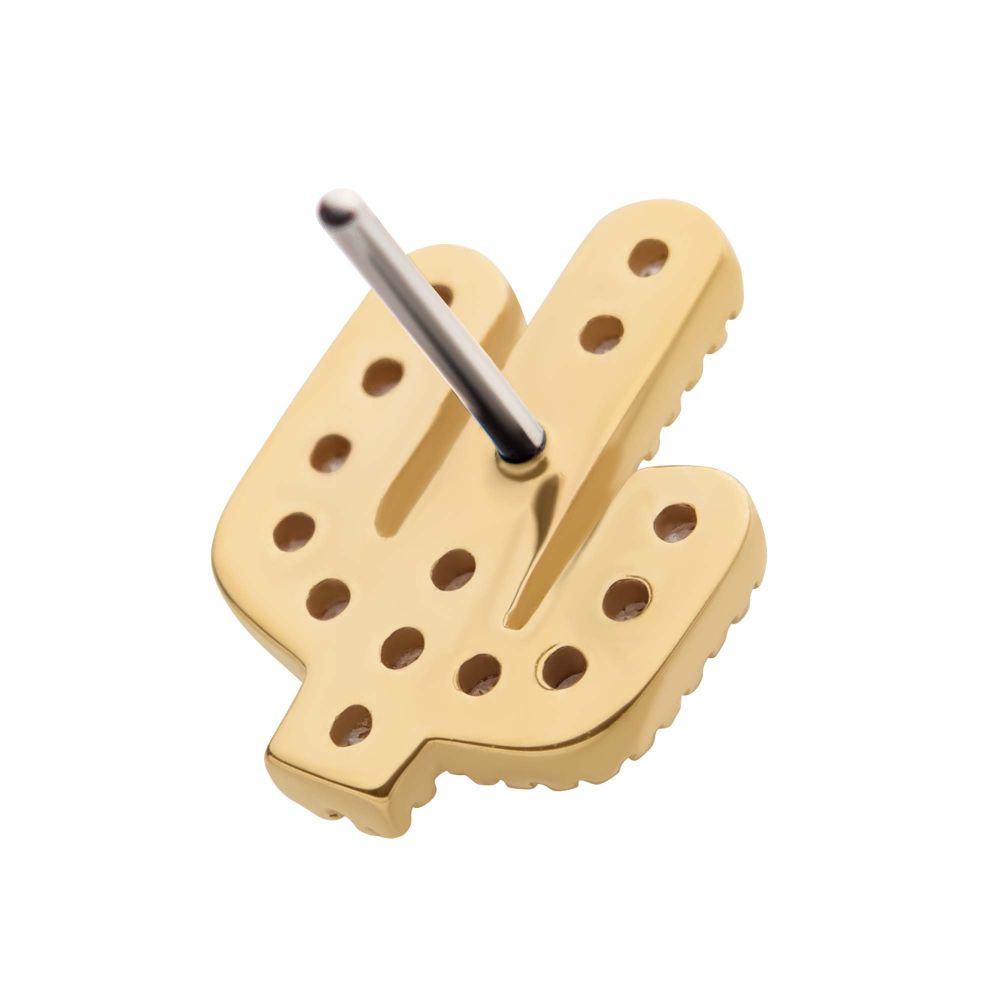 14Kt Yellow Gold Threadless CZ Cactus Top