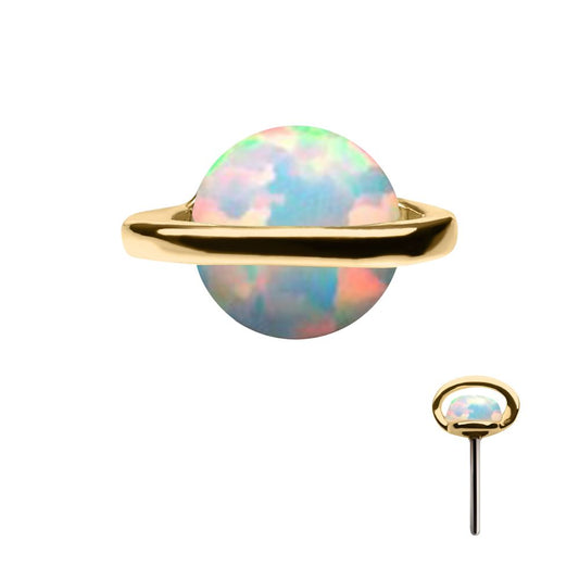 14kt Yellow Gold Threadless Planet Top with Prong Set White Opal