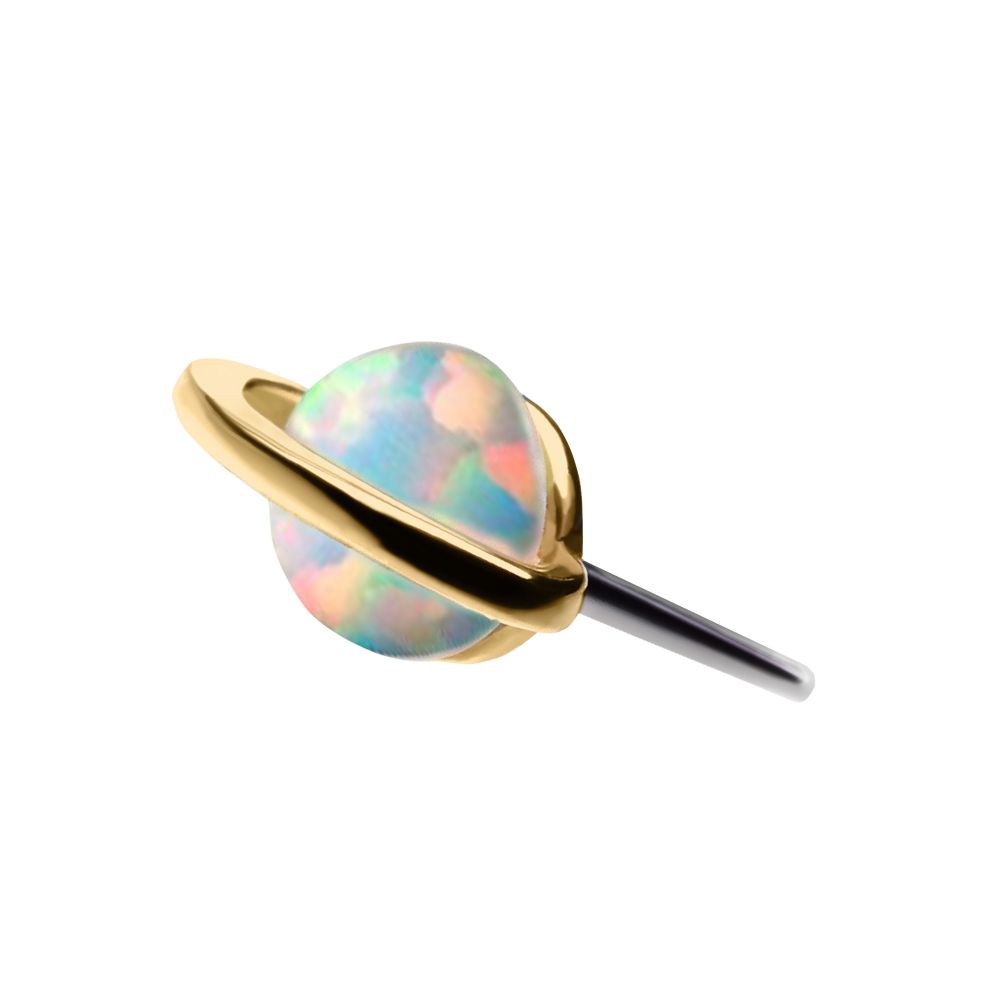 14kt Yellow Gold Threadless Planet Top with Prong Set White Opal