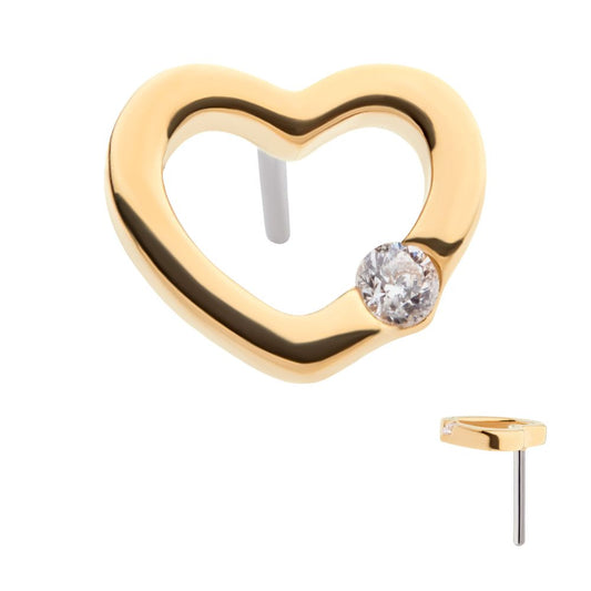 14Kt Yellow Gold Threadless Bezel Set Round Gem Cut Out Heart Top