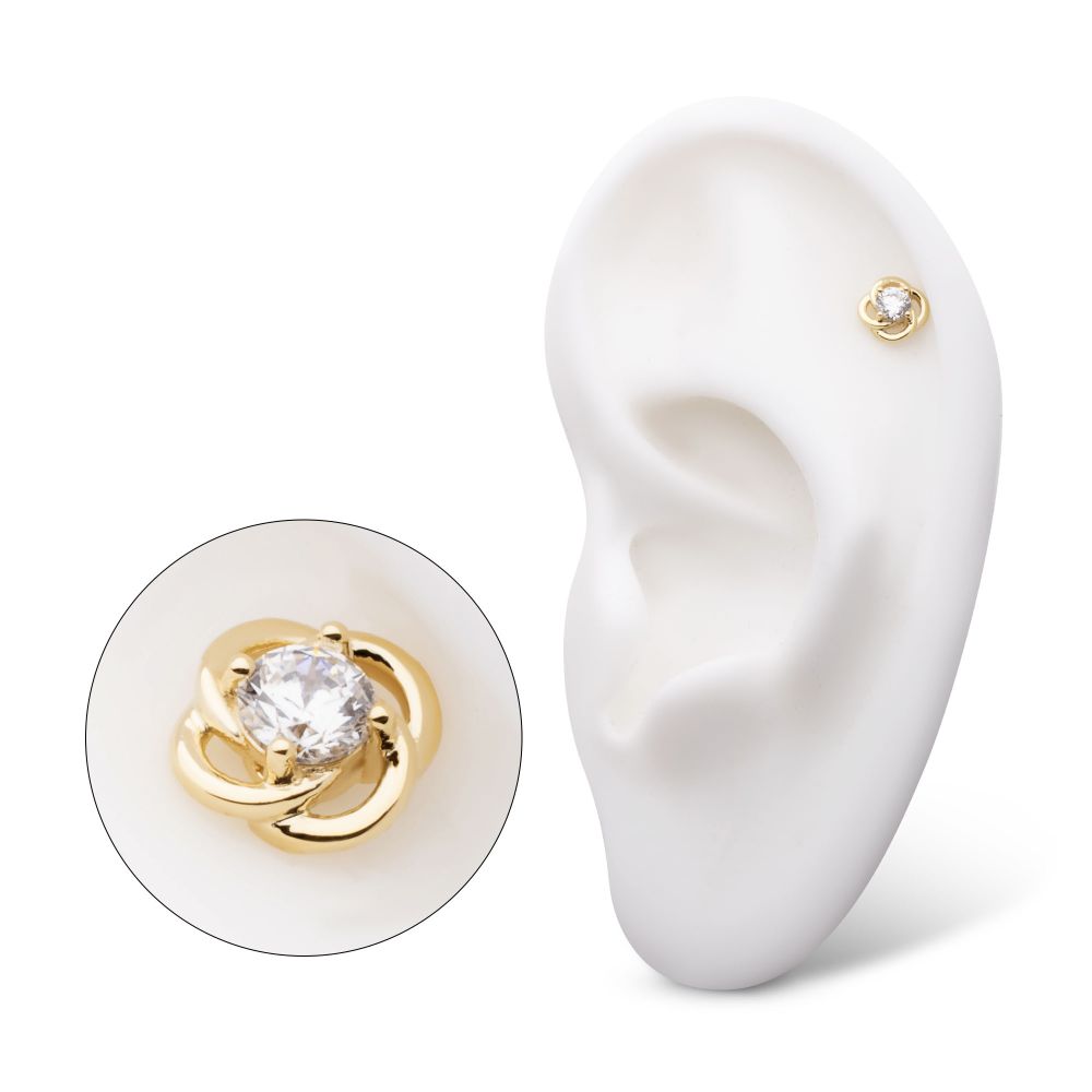 14Kt Yellow Gold Threadless Prong Set Round CZ Gem Swirl Top