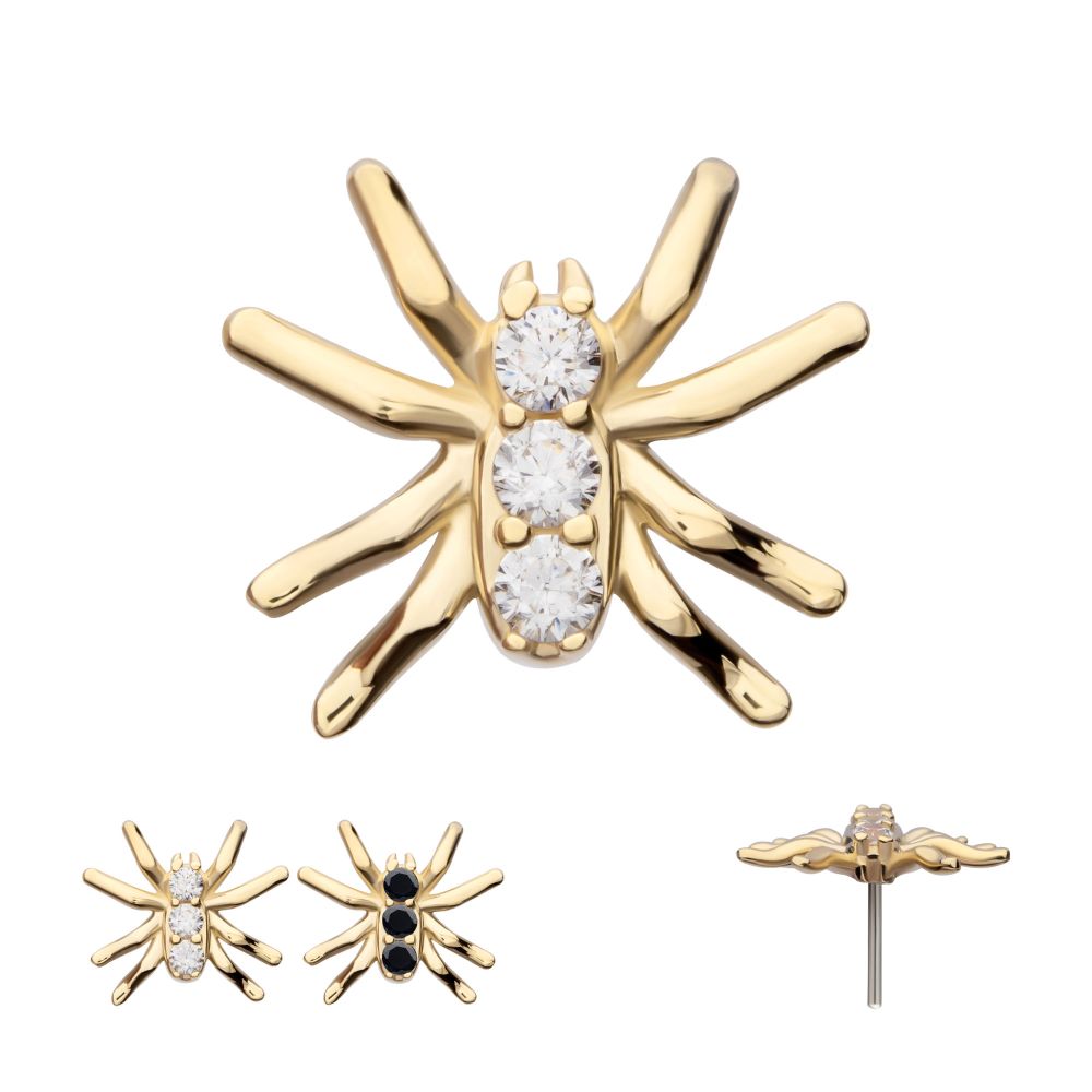 14kt Yellow Gold Threadless Prong Set 3-Round Gem Spider Top