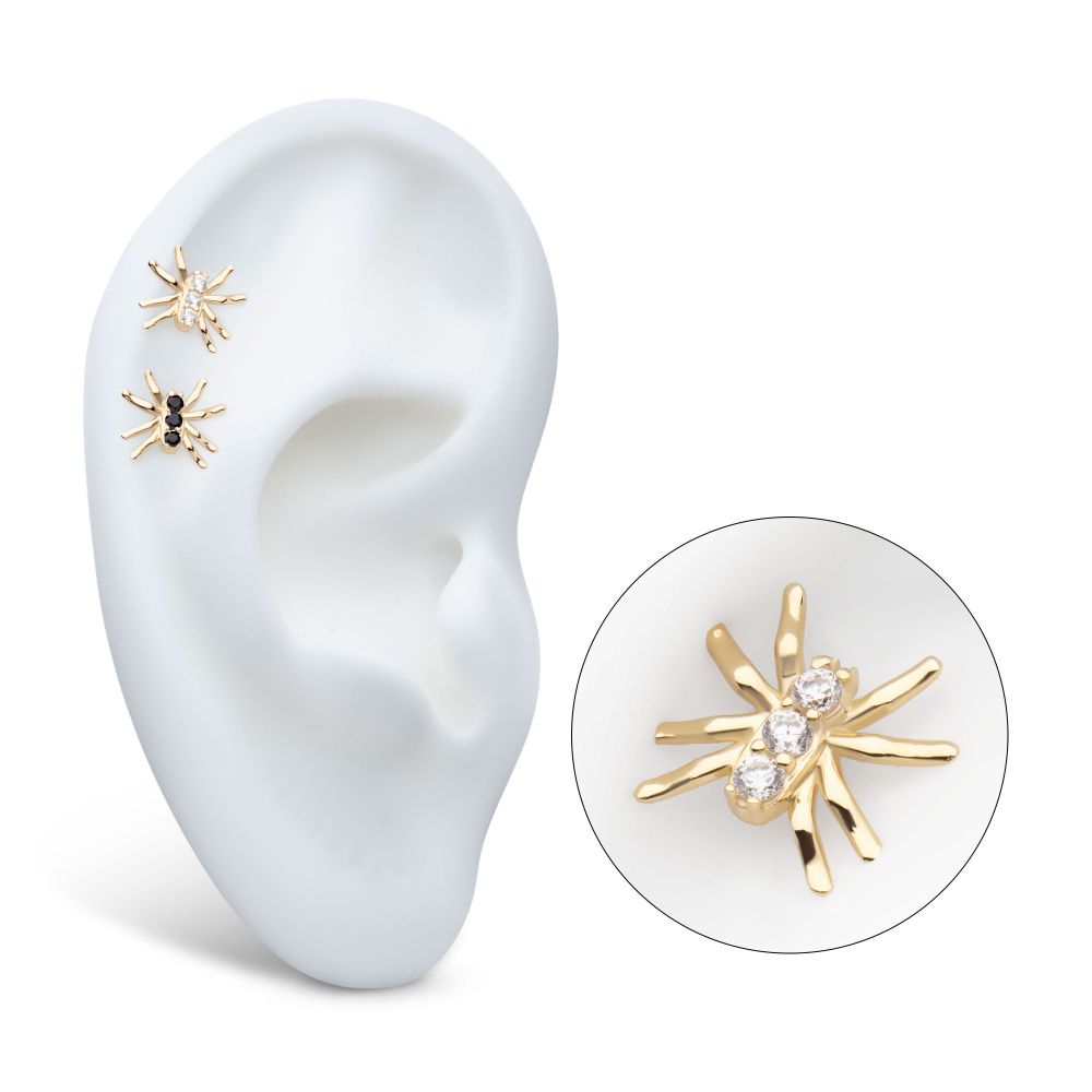 14kt Yellow Gold Threadless Prong Set 3-Round Gem Spider Top