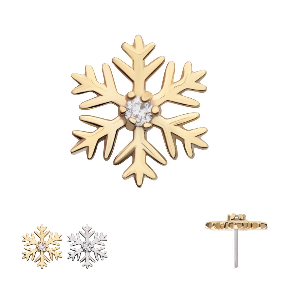 14Kt Gold Threadless 6-Prong Round Gem Snowflake Top