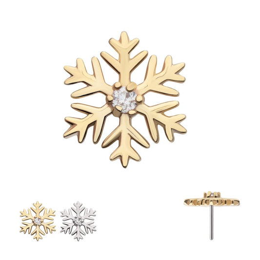 14Kt Gold Threadless 6-Prong Round Gem Snowflake Top