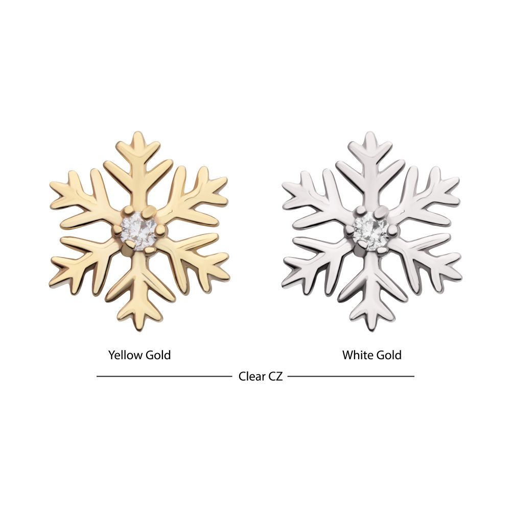 14Kt Gold Threadless 6-Prong Round Gem Snowflake Top