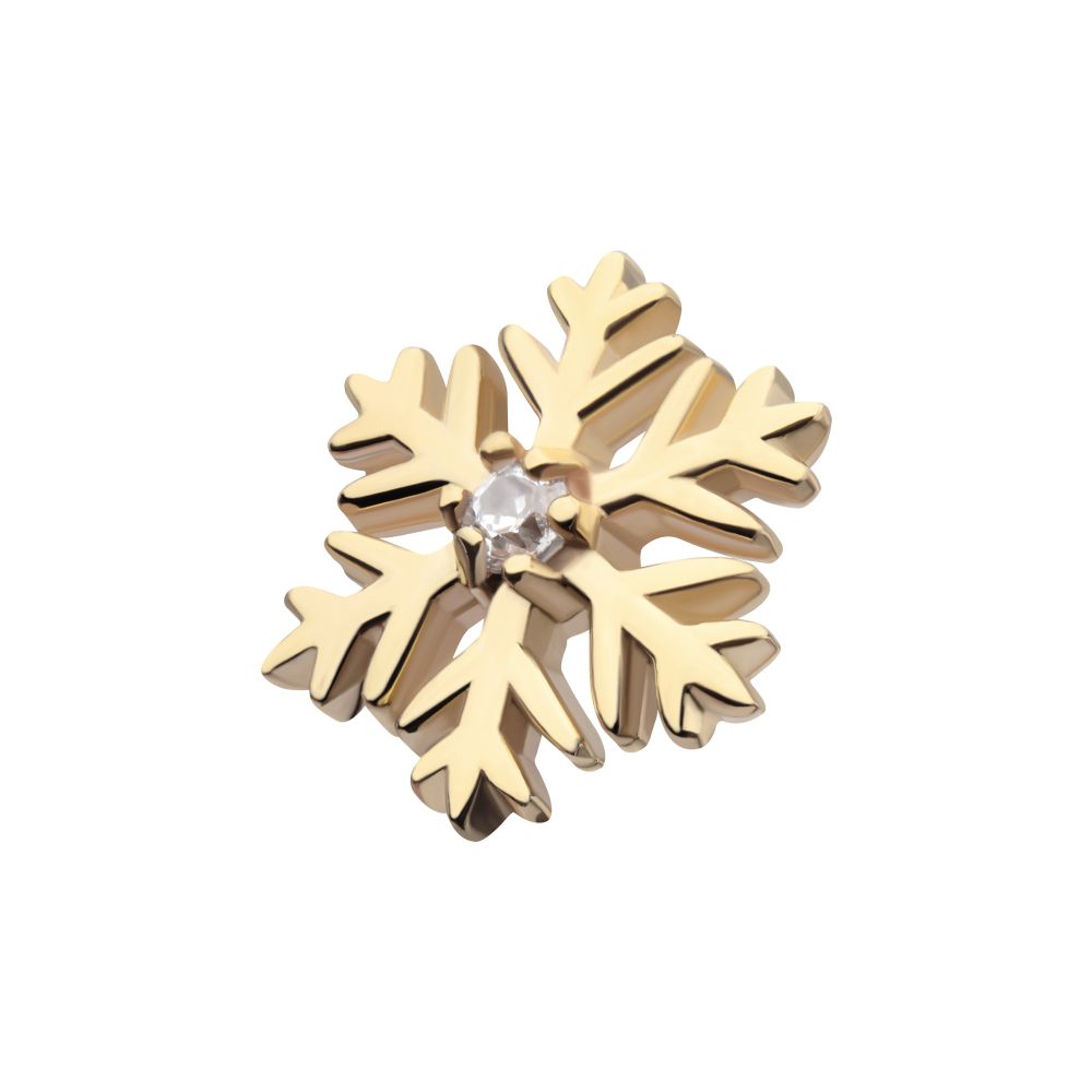 14Kt Gold Threadless 6-Prong Round Gem Snowflake Top