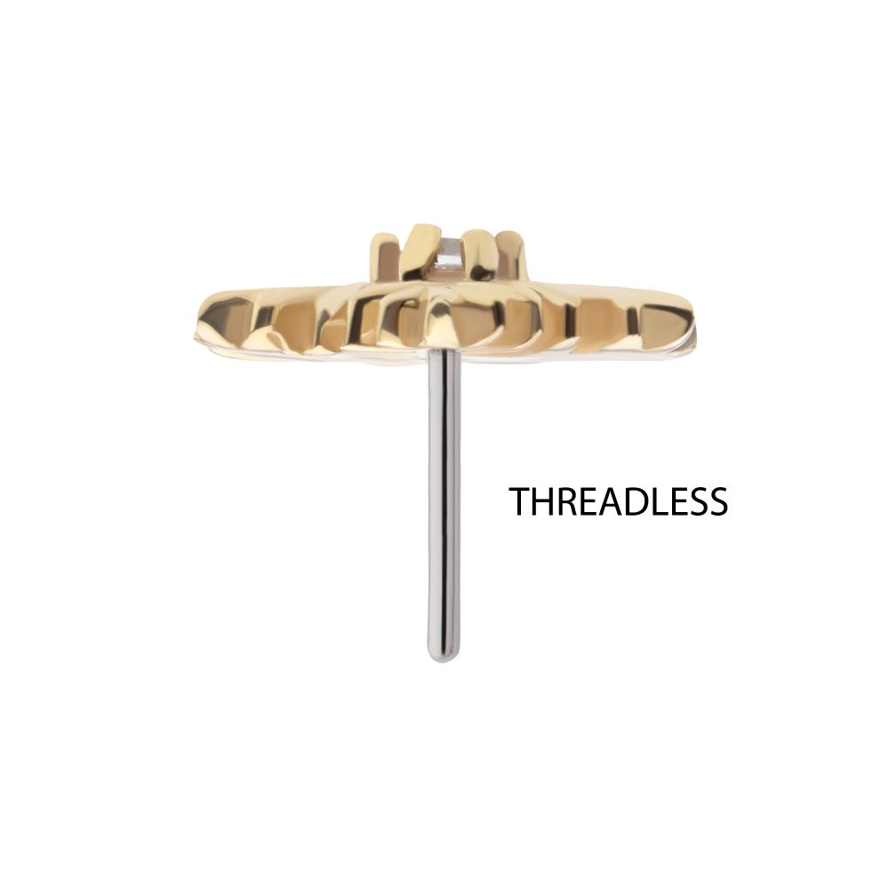 14Kt Gold Threadless 6-Prong Round Gem Snowflake Top