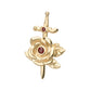 14Kt Yellow Gold Threadless Bezel Garnet Round Gem Rose and Dagger Top