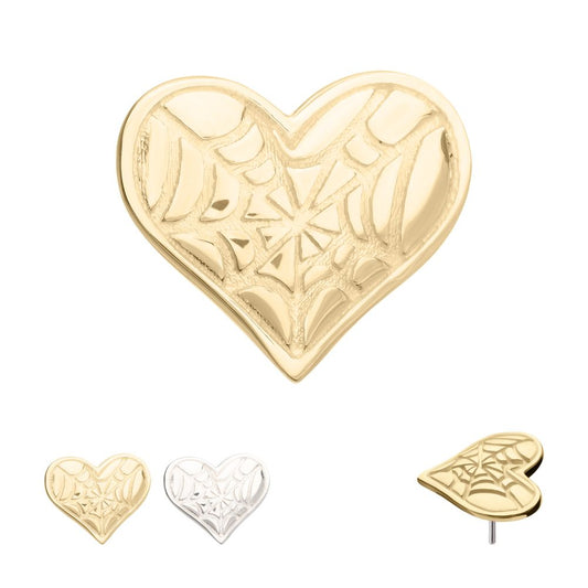14Kt Gold Threadless Heart Top with Carved Spiderweb