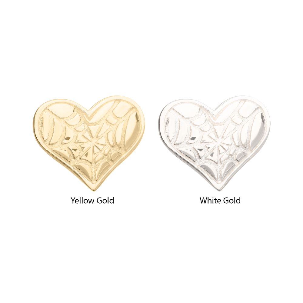 14Kt Gold Threadless Heart Top with Carved Spiderweb