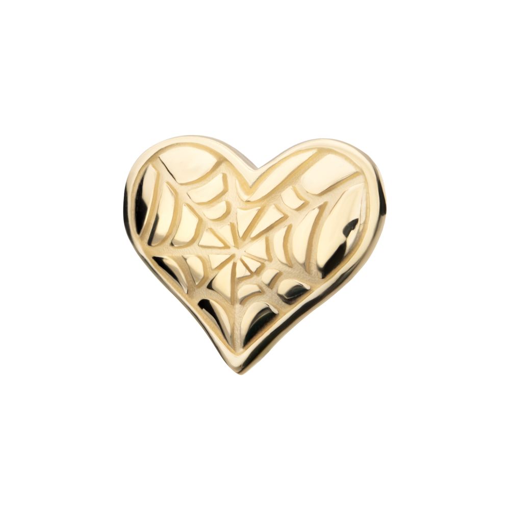 14Kt Gold Threadless Heart Top with Carved Spiderweb