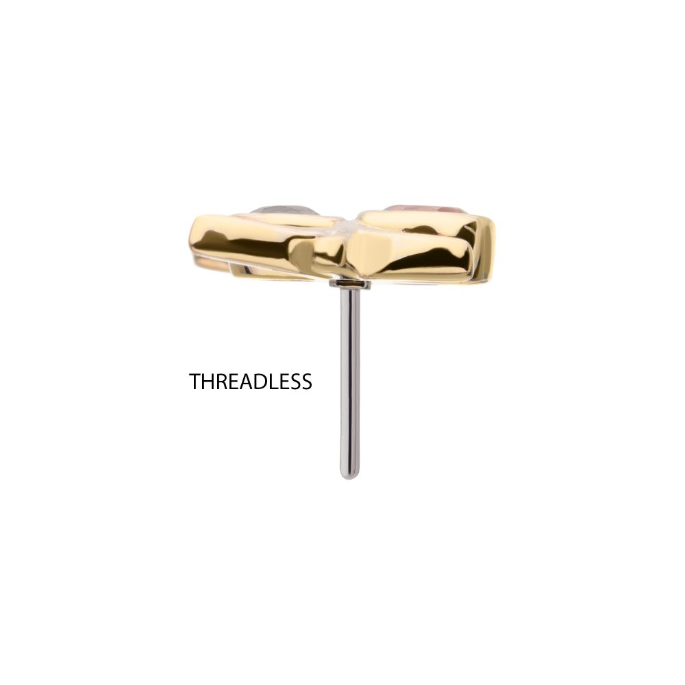 14Kt Gold Threadless Spider Top with Double Bezel Gem