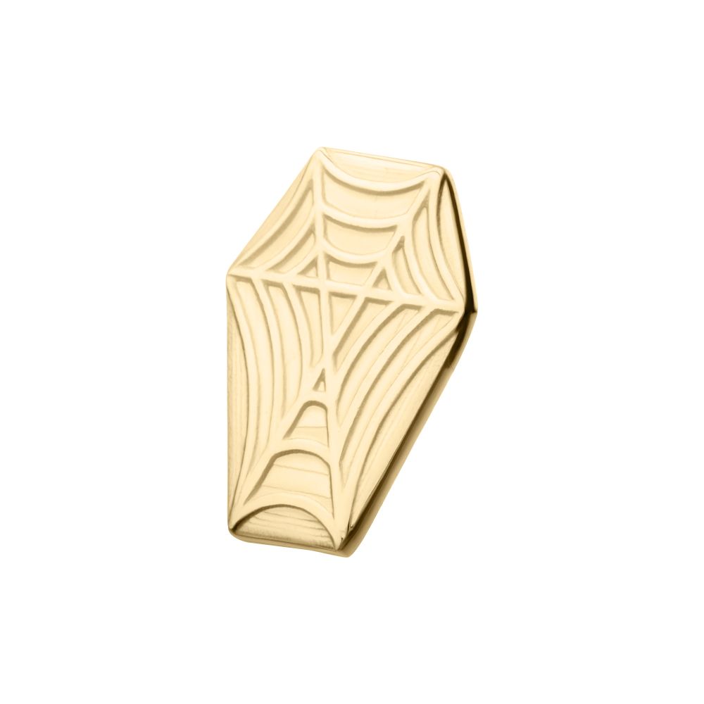 14Kt Gold Threadless Coffin Top with Carved Spiderweb