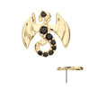 14Kt Yellow Gold Threadless Winged Dragon with Prong Set Black Gem Top