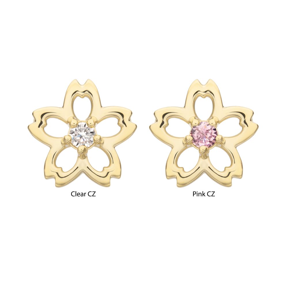 14Kt Yellow Gold Threadless Cut Out Cherry Blossom Flower Top with Prong Set Gem