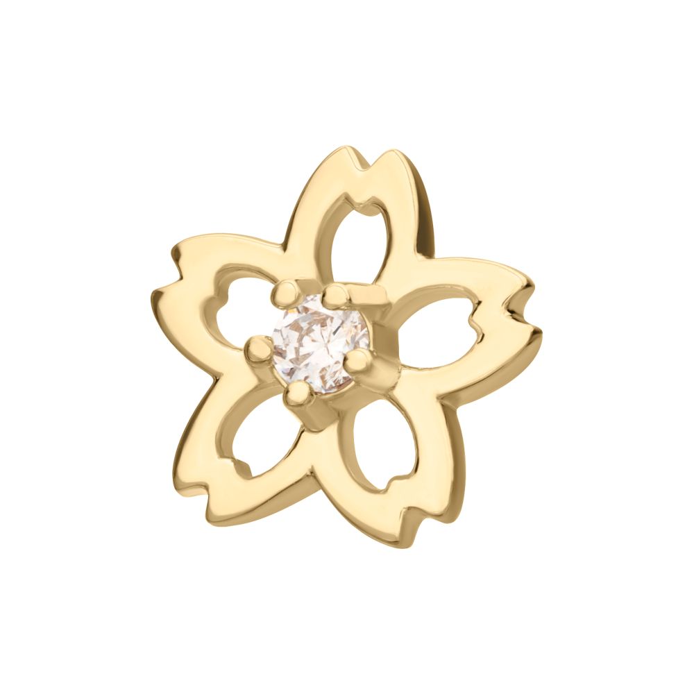 14Kt Yellow Gold Threadless Cut Out Cherry Blossom Flower Top with Prong Set Gem