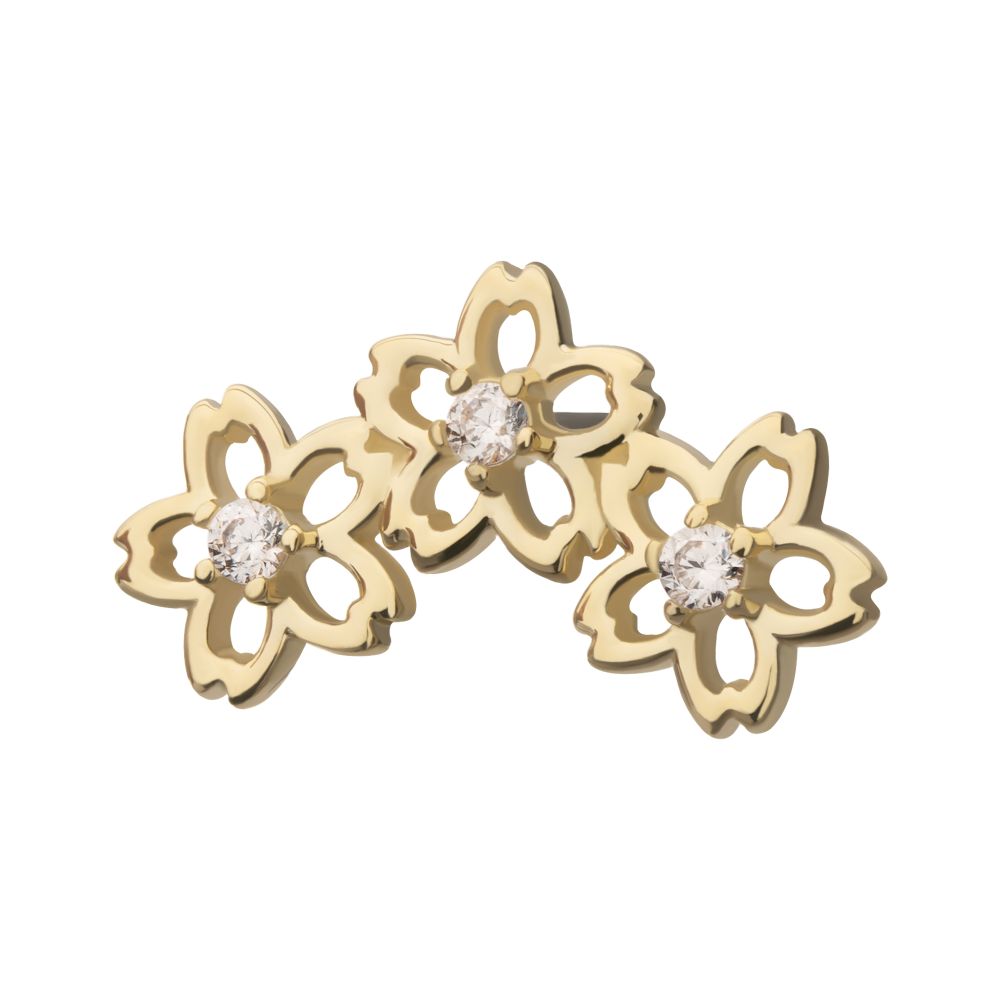14Kt Yellow Gold Threadless Triple Cut Out Cherry Blossom Flower Top with Prong Set Gem