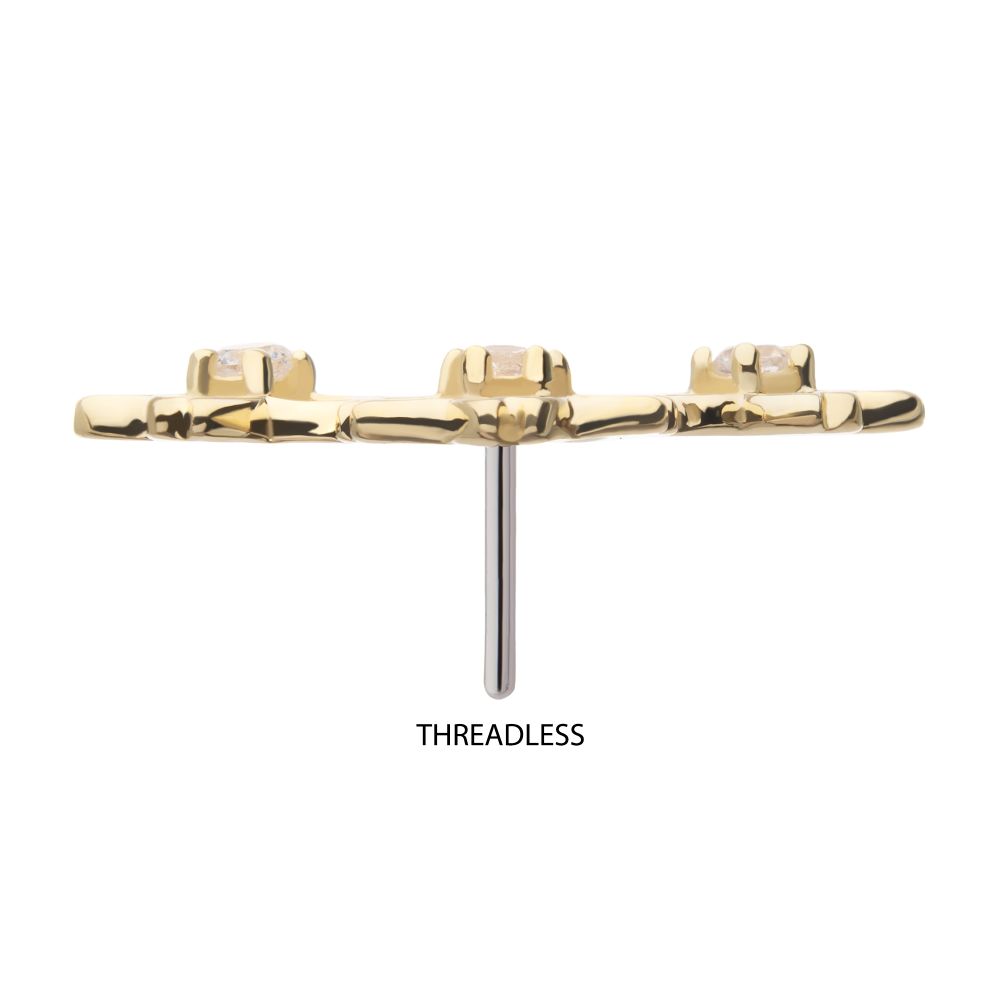 14Kt Yellow Gold Threadless Triple Cut Out Cherry Blossom Flower Top with Prong Set Gem