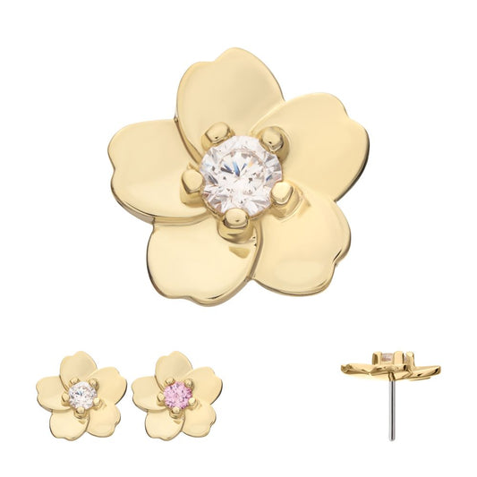14Kt Yellow Gold Threadless Cherry Blossom Flower Top with Prong Set Gem