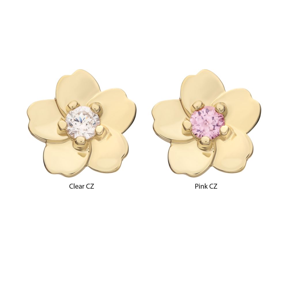 14Kt Yellow Gold Threadless Cherry Blossom Flower Top with Prong Set Gem