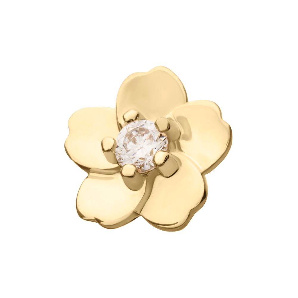 14Kt Yellow Gold Threadless Cherry Blossom Flower Top with Prong Set Gem