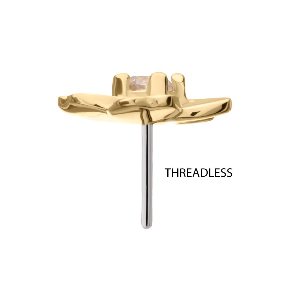 14Kt Yellow Gold Threadless Cherry Blossom Flower Top with Prong Set Gem