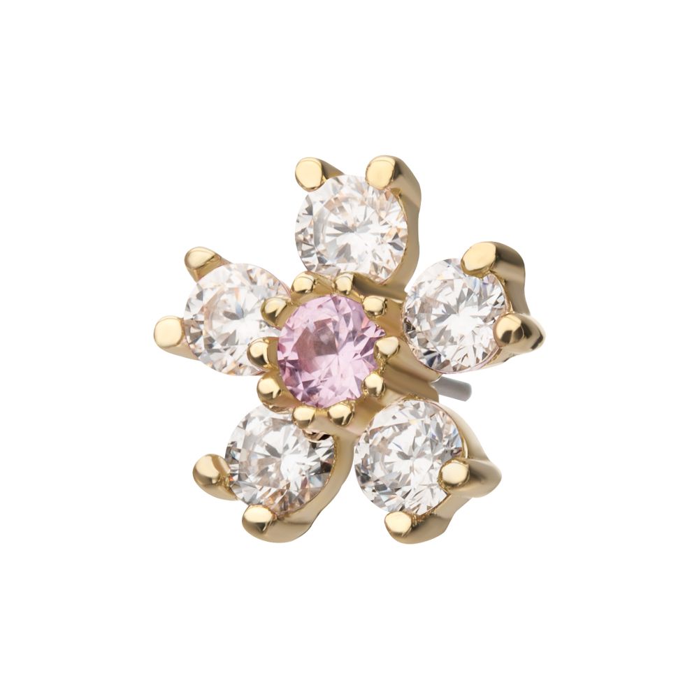 14Kt Yellow Gold Threadless Cherry Blossom Flower Top with 5-Petal Prong Set Gem