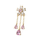 14Kt Yellow Gold Threadless 5-Petal Prong Set Gem Cherry Blossom Flower Top with Triple Teardrop Dangle